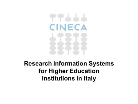 Research Information Systems for Higher Education Institutions in Italy.