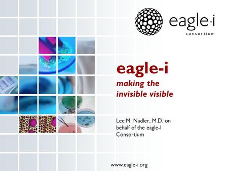 Www.eagle-i.org eagle-i making the invisible visible Lee M. Nadler, M.D. on behalf of the eagle-I Consortium.