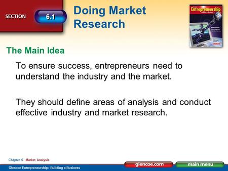 The Main Idea To ensure success, entrepreneurs need to understand the industry and the market.   They should define areas of analysis and conduct effective.