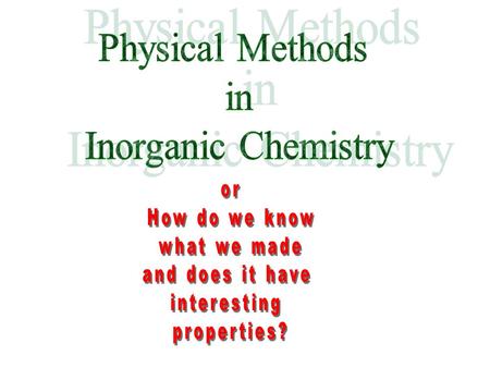 Physical Methods in Inorganic Chemistry or How do we know what we made