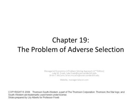 Chapter 19: The Problem of Adverse Selection