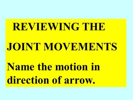REVIEWING THE JOINT MOVEMENTS Name the motion in direction of arrow.