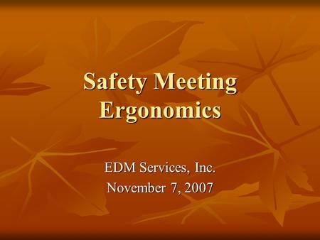 Safety Meeting Ergonomics EDM Services, Inc. November 7, 2007.