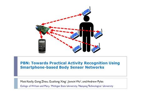 PBN: Towards Practical Activity Recognition Using Smartphone-based Body Sensor Networks Matt Keally, Gang Zhou, Guoliang Xing 1, Jianxin Wu 2, and Andrew.