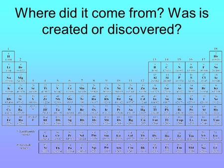 Where did it come from? Was is created or discovered?