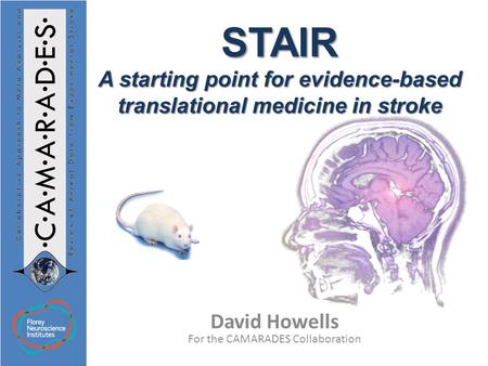 David Howells For the CAMARADES Collaboration STAIR A starting point for evidence-based translational medicine in stroke.