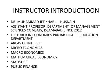 INSTRUCTOR INTRODUCTIOON