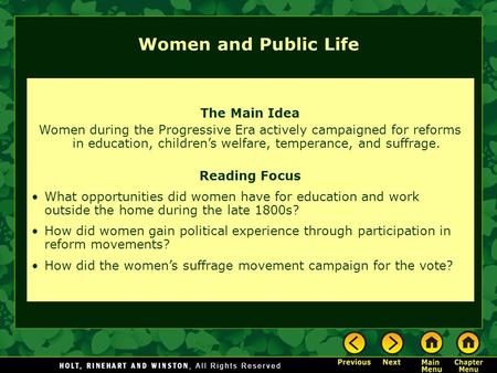Women and Public Life The Main Idea