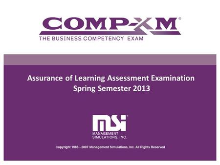 Assurance of Learning Assessment Examination