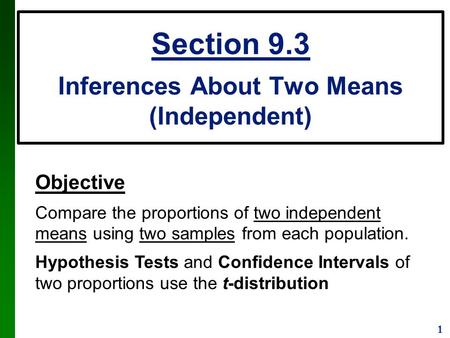 Section 9.3 Inferences About Two Means (Independent)