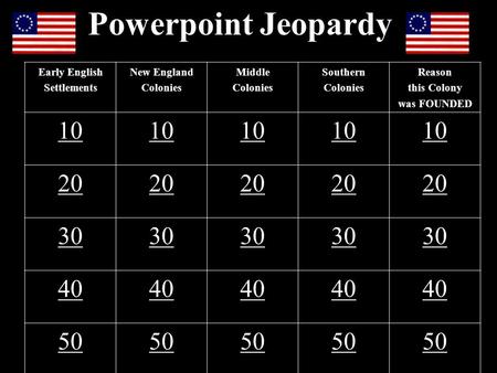 Powerpoint Jeopardy Early English Settlements