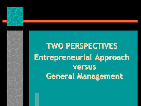 TWO PERSPECTIVES Entrepreneurial Approach versus General Management.