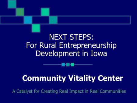 NEXT STEPS: For Rural Entrepreneurship Development in Iowa Community Vitality Center A Catalyst for Creating Real Impact in Real Communities.
