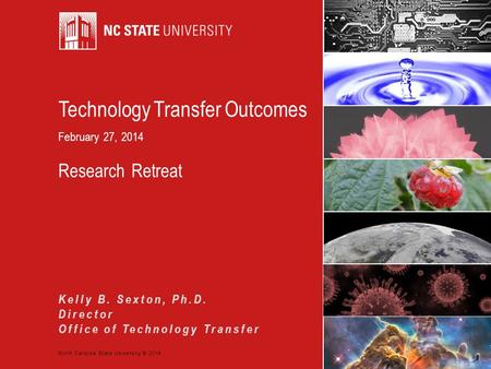 North Carolina State University © 2014 Technology Transfer Outcomes February 27, 2014 Research Retreat Kelly B. Sexton, Ph.D. Director Office of Technology.