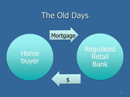 The Old Days Home buyer Regulated Retail Bank 1 $ Mortgage.