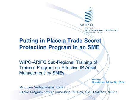 Putting in Place a Trade Secret Protection Program in an SME WIPO-ARIPO Sub-Regional Training of Trainers Program on Effective IP Asset Management by SMEs.