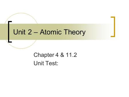 Unit 2 – Atomic Theory Chapter 4 & 11.2 Unit Test:
