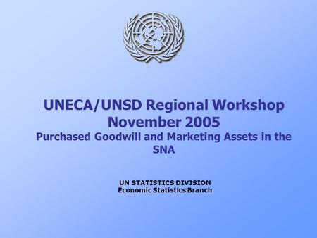 UNECA/UNSD Regional Workshop November 2005 Purchased Goodwill and Marketing Assets in the SNA UN STATISTICS DIVISION Economic Statistics Branch.