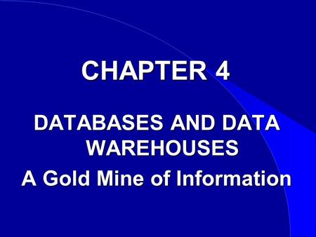CHAPTER 4 DATABASES AND DATA WAREHOUSES A Gold Mine of Information.