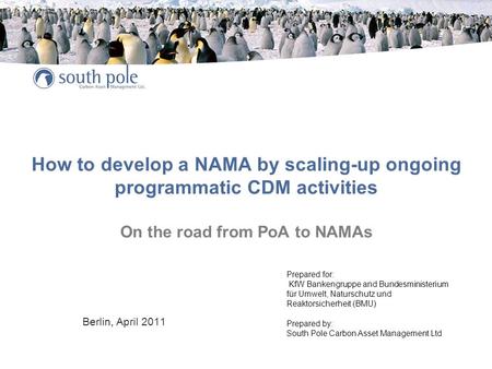 How to develop a NAMA by scaling-up ongoing programmatic CDM activities On the road from PoA to NAMAs Berlin, April 2011 Prepared for: KfW Bankengruppe.