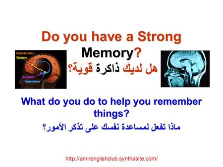 Do you have a Strong Memory? هل لديك ذاكرة قوية؟ What do you do to help you remember things? ماذا تفعل لمساعدة نفسك على تذكر الأمور؟