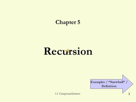 5.2 Compound Interest 1 Recursion Chapter 5 Examples / “Snowball” / Definition.