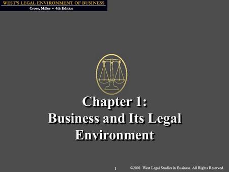 ©2001 West Legal Studies in Business. All Rights Reserved. 1 Chapter 1: Business and Its Legal Environment.