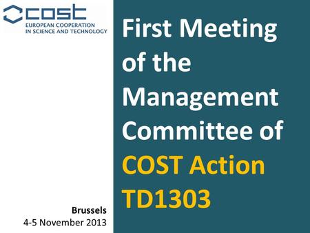 First Meeting of the Management Committee of COST Action TD1303 Brussels 4-5 November 2013.