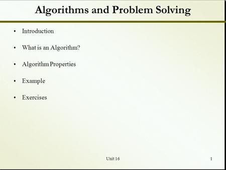 Algorithms and Problem Solving