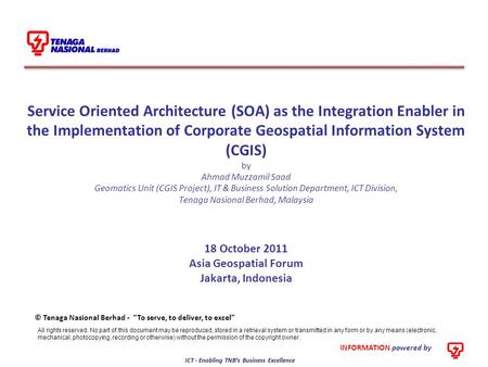 18 October 2011 Asia Geospatial Forum Jakarta, Indonesia