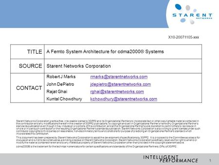 TITLE SOURCE CONTACT A Femto System Architecture for cdma2000® Systems