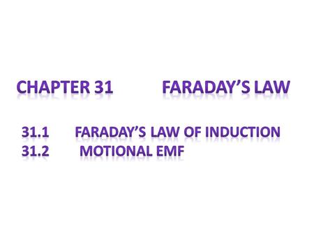 Chapter 31 Faraday’s Law 31.1 Faraday’s Law of Induction