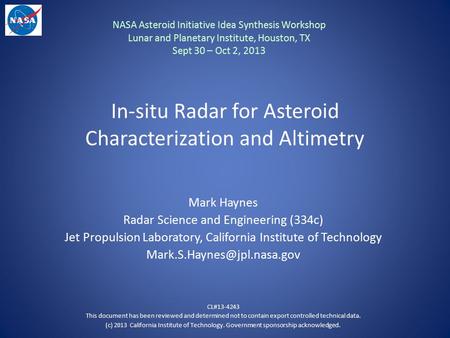In-situ Radar for Asteroid Characterization and Altimetry
