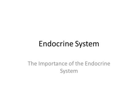 Endocrine System The Importance of the Endocrine System.