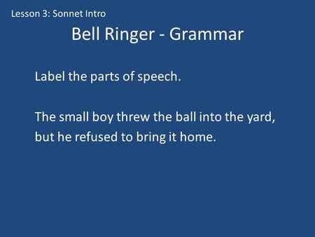 Bell Ringer - Grammar Label the parts of speech.