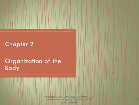 Copyright © 2012, 2009, 2005, 2003, 1999, 1991 by Saunders, an imprint of Elsevier Inc. All rights reserved. 1 Organization of the Body.