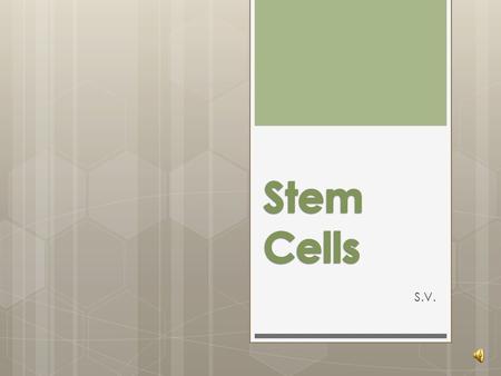 S.V.  What are Stem Cells?  Classification of Stem Cells  Current Uses of Stem Cells  Legal Restrictions  Induced Pluripotent Stem Cells  Therapeutic.
