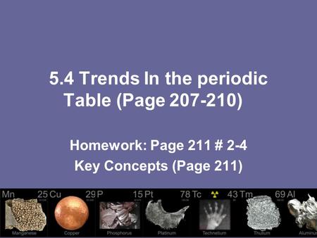 5.4 Trends In the periodic Table (Page )