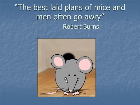 “The best laid plans of mice and men often go awry” Robert Burns.
