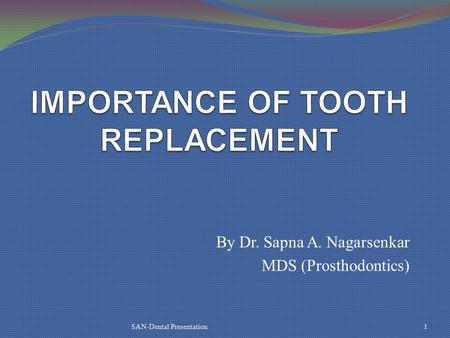 By Dr. Sapna A. Nagarsenkar MDS (Prosthodontics) SAN-Dental Presentation1.