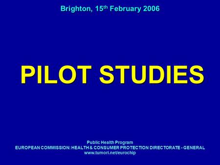 PILOT STUDIES Brighton, 15 th February 2006 Public Health Program EUROPEAN COMMISSION: HEALTH & CONSUMER PROTECTION DIRECTORATE - GENERAL www.tumori.net/eurochip.