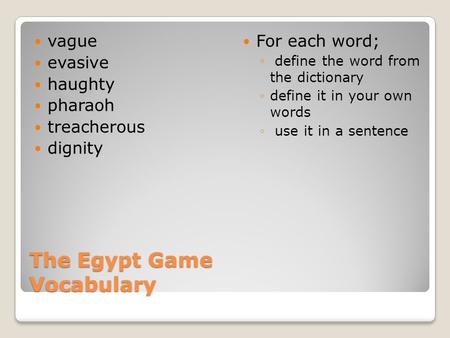 The Egypt Game Vocabulary