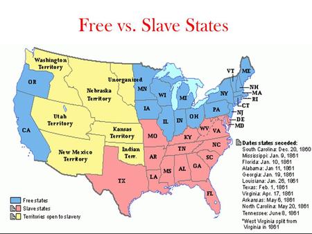Free vs. Slave States Naval ship tonnage 25Xs greater Iron Production 15Xs greater Firearm Production 32Xs greater – Had mini-balls instead of musket.