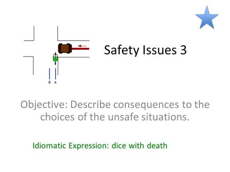 Safety Issues 3 Objective: Describe consequences to the choices of the unsafe situations. Idiomatic Expression: dice with death.