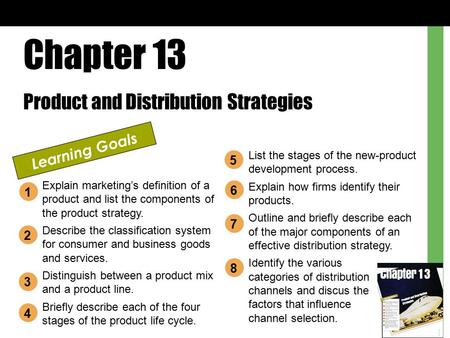 Chapter 13 Product and Distribution Strategies Learning Goals Explain marketing’s definition of a product and list the components of the product strategy.