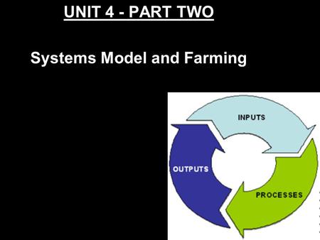 UNIT 4 - PART TWO Systems Model and Farming What is the Systems Model? Systems model is a model of looking at any system (farming, oil production, tire.