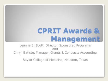 CPRIT Awards & Management