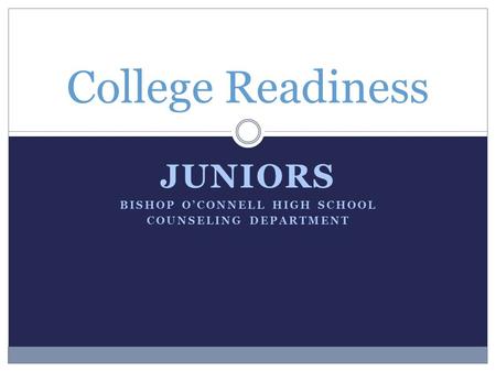 JUNIORS BISHOP O’CONNELL HIGH SCHOOL COUNSELING DEPARTMENT College Readiness.