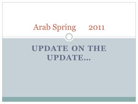 UPDATE ON THE UPDATE… Arab Spring2011. TUNISIA… Habib Essid is the current Prime Minister. He served in a variety of government positions under the autocratic.
