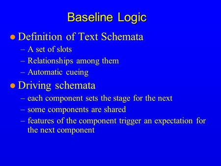 Baseline Logic Definition of Text Schemata Driving schemata